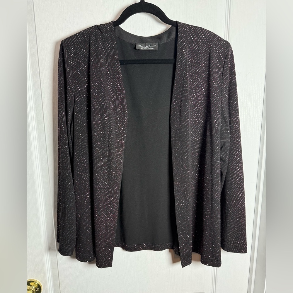 Vintage Black Open Front Blazer with Sparkle Detail